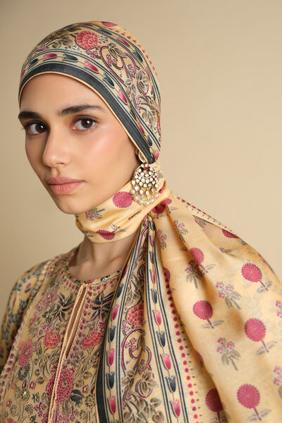 Demoiselle Printed Silk Stole - Yellow